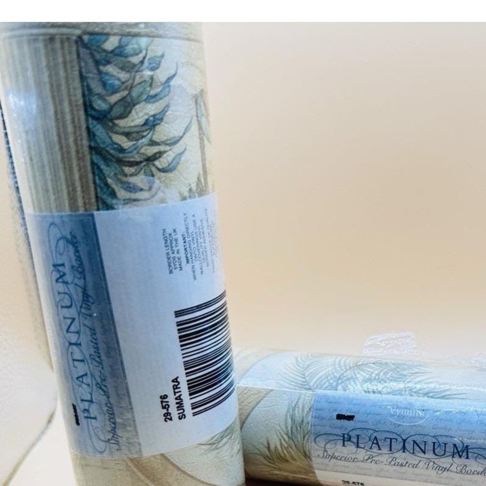 Vymura Platinum Sumatra Tropical Palm Leaf Vinyl Wallpaper‎ Border 29-576 UK 5yd